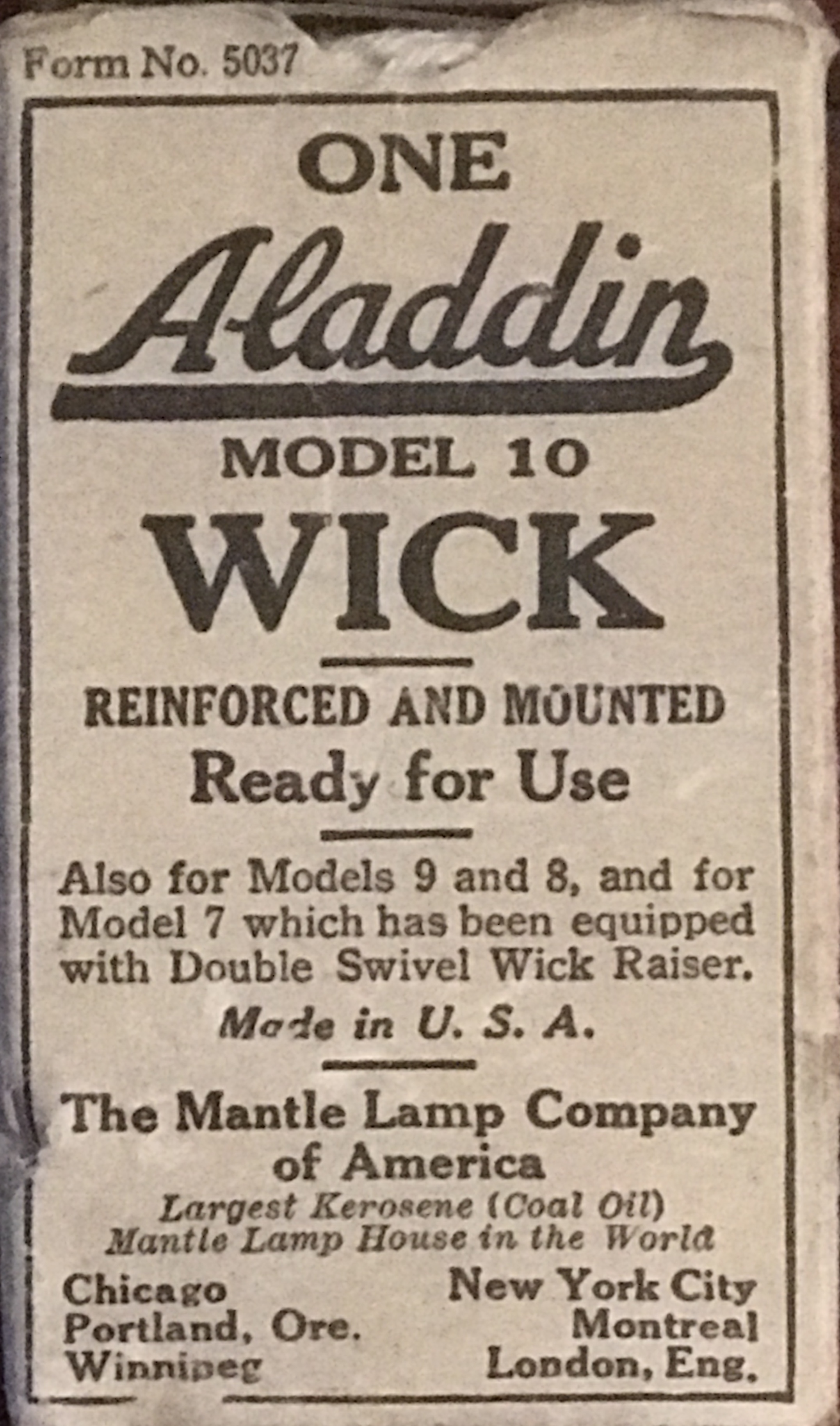 Aladdin model 10 wick box