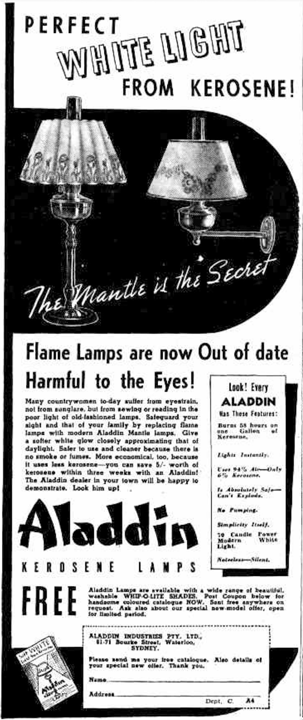 Aladdin Australia 1938 ad