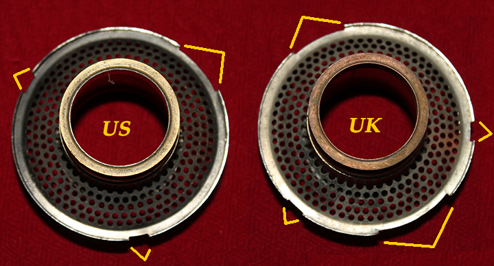 Aladdin model B outer wick tube and air diffuser comparison