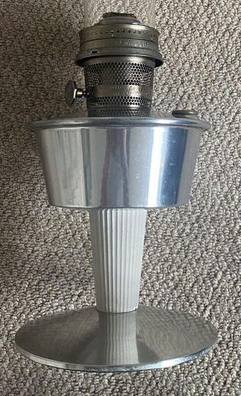 Aladdin model 23 England aluminum table lamp with white plastic stem