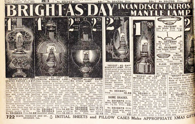 Bright As Day lamp listng in 1912 Sears catalog
