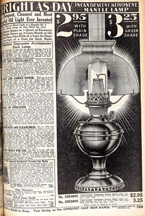 Bright as Day lamp in 1912 Sears Catalog